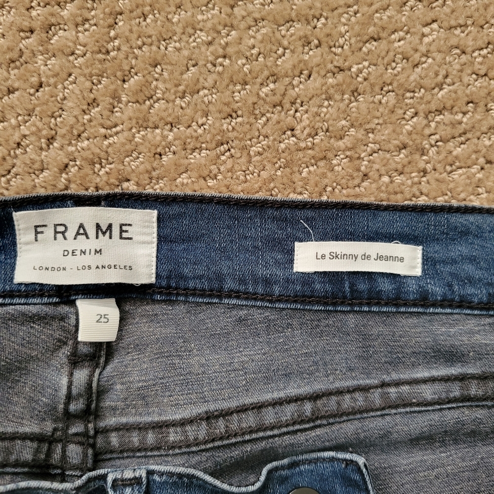 FRAME Le Skinny de Jeanne with Raw Hem in Gifford Blue Jeans Size 25 - Picture 11 of 13